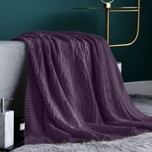 Eggplant Purple Cozy Cable Knit Throw
